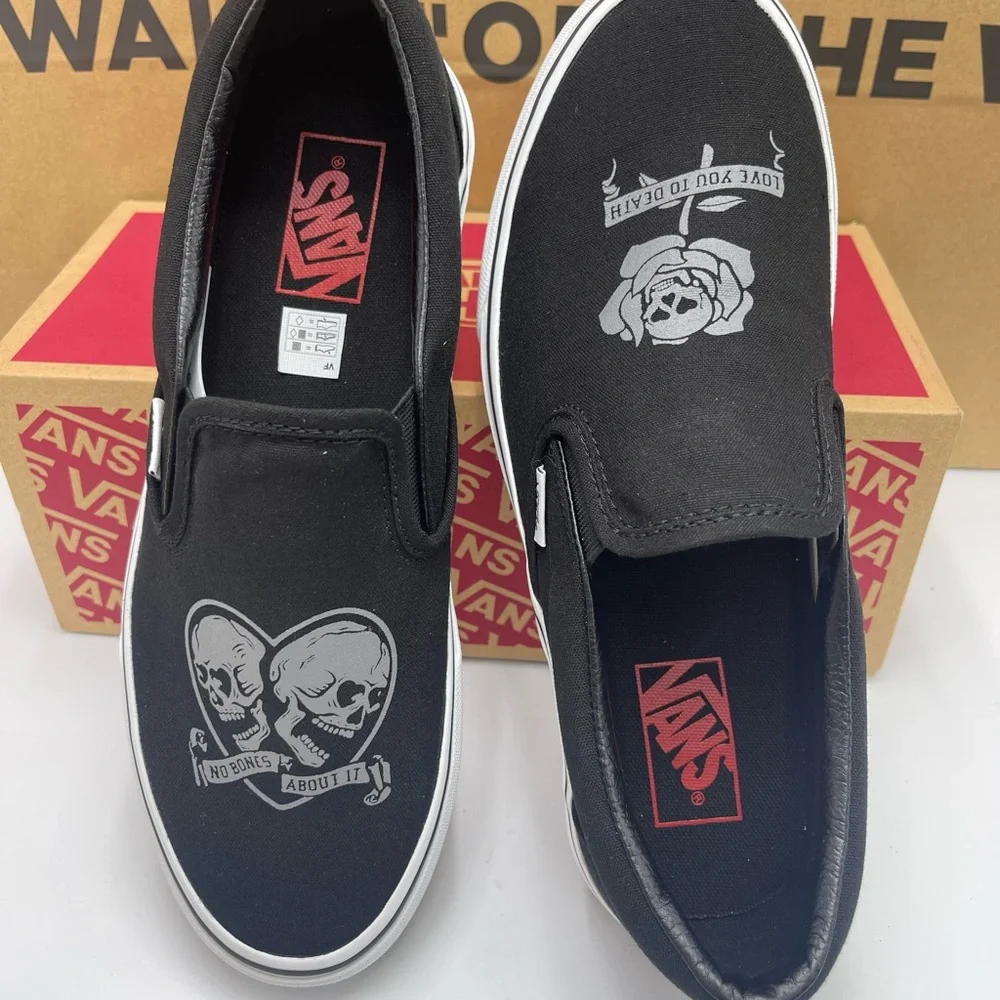 Vans Women's Classic Slip-On Love You To Death Black/ White Sneakers
VN0A5JMH6BT - Picture 1 of 16
